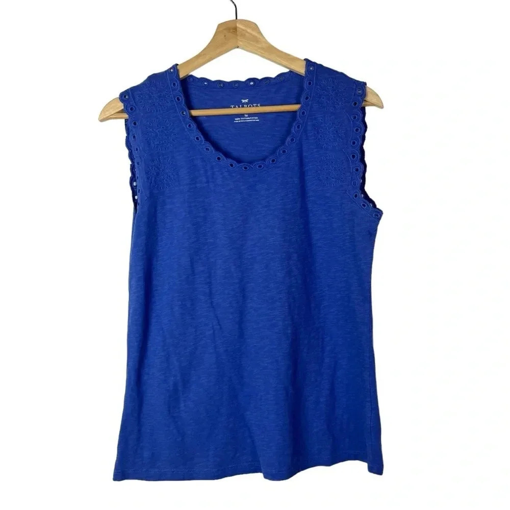 Talbots Petite Royal Blue Eyelet Trim Tank Top SP